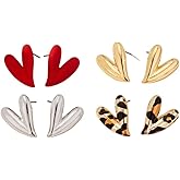 4 Pairs Dainty Heart Chunky Statement Stud Earrings for Women Cute Gold Plated Red Black White Enamel Hearted Shaped Studs Earring Fashion Trendy Jewelry Gift
