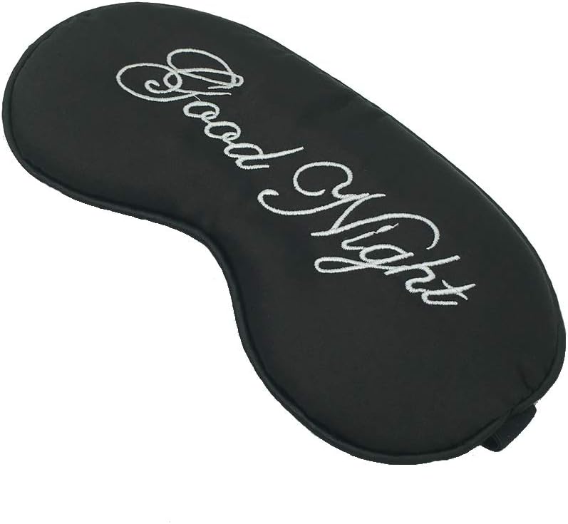 Sleep Mask Embroidered Imitated Mulberry Silk Shading Cute Sleeping Eye Mask Padded Cover Travel Relax Aid Blindfold Adjustable Black