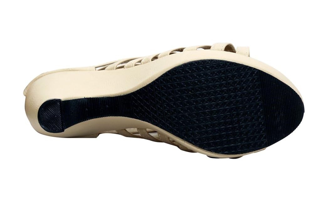remson india women's beige synthetic block heel gladiators - 36