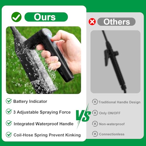 SYLSTAR Battery Powered Sprayer 8M Hose, 26.2inch Electric Weed Sprayer Wand, 3 Adjustable Spraying Force & Battery Indicator, 4 Nozzles, 7.4V Rechargeable Garden Lawn Plant Spray Handle