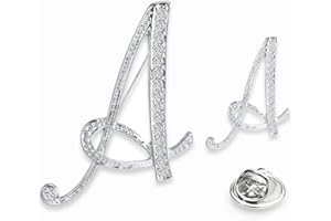 SINNKY A-Z Woman’s Letter Initial Brooch Pins, Silver Clear Crystal Rhinestone Breastpins Letter Stocking Pins 2size/package