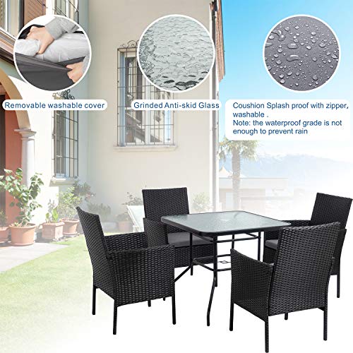 Shintenchi Indoor Outdoor 5 Pieces Patio Dining Sets, Wicker Rattan