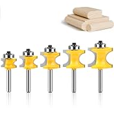 WSOOX 5PCS Bullnose Beading Router Bits with 1/4-Inch Shank Carbide-Tipped Corner Beading Bits Set Radius:1/4",3/8",1/2",5/8",3/4"