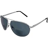 Global Vision Bifocal Reader Sunglasses Silver Metal Aviators Frame w/Smoke Lens +2.0 Magnification