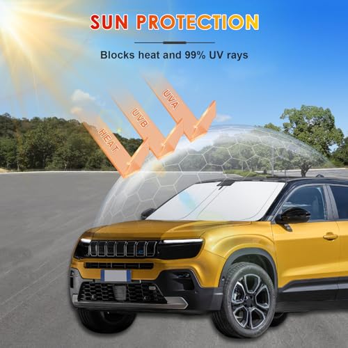 [Upgrade] BSTW Folding Sun Shade for Jeep Avenger SUV Hybrid EV 2023 2024 2025 2026 Windscreen Cover with UV Protection and Thermal Sun Visor Avenger Accessories