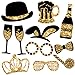Gold Photo Booth Props (No Glitter) - Mix of Hats, Lips, Mustaches, Crowns and More (22 pcs) - Durable and Vibrant - Perfect for Birthday Parties, Weddings and More