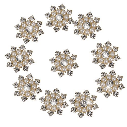 Beautiful Bead 10 pcs Faux Pearl Rhinestone Flatback Buttons Embellishments