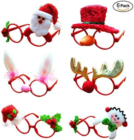 Kiwitwo 6 Pack Glittered Fanci-Frames Party Accessory Novelty Christmas Decoration Funny Glasses Frame Reindeer Antler Santa Claus Eyeglasses Glasses Frame Christmas Birthday Gift for friends