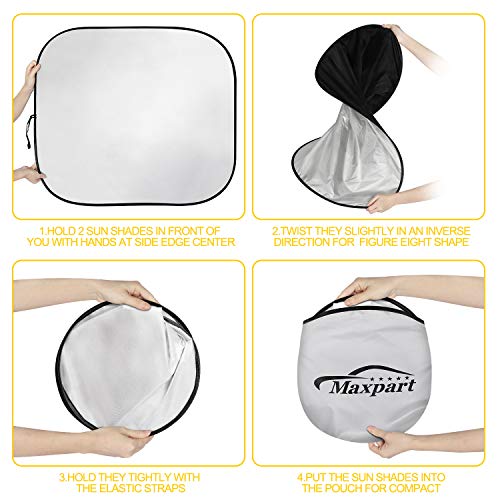 TWING Windshield Sun Shade 2-Piece Foldable Car Front Window Sunshades Sun Visor Protector Blocks 99% UV Rays and Keeps Your Vehicle Cool for Most Sedans SUV Truck 28\