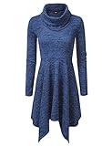NINEXIS Women's Heathered Cowl Neck Handkerchief Hem Dress (S-3XL / 10 Colors)