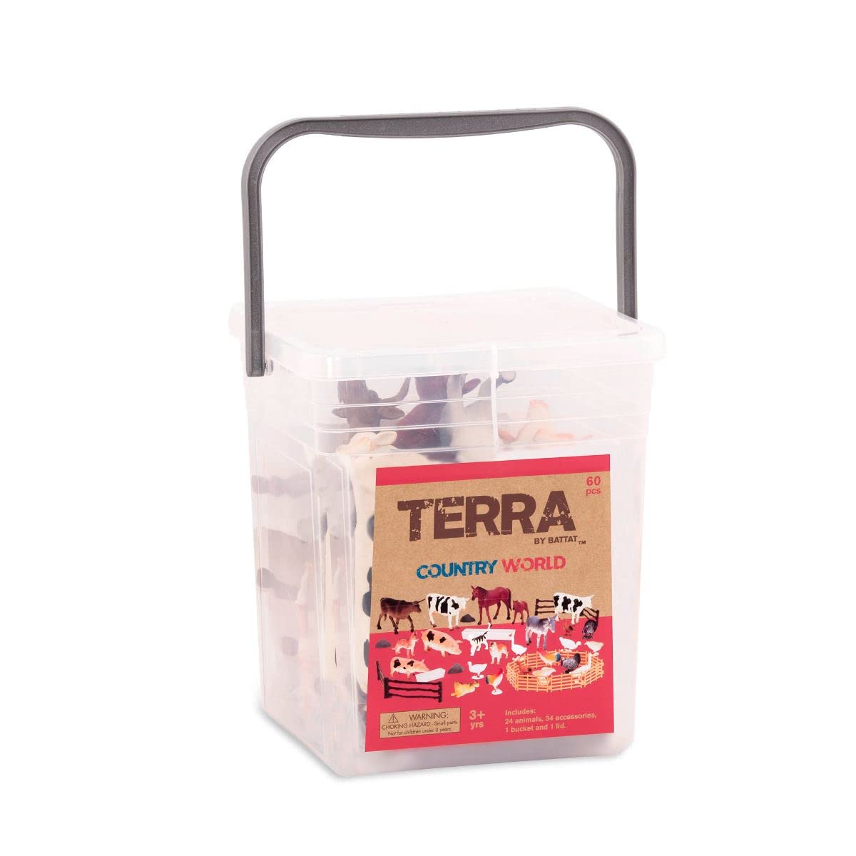 Terra by Battat – Farm Animal Figurines & Accessories – 60 Pieces Toy Animal Bucket for Kids – Cows, Pigs, Horses, Cats & More – Realistic Farm Playset – Country World Toys 3+ Years