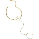 Hand Chain Bracelet for Women Adjustable 18K Gold Plated Finger Ring Bracelets,Minimalist Boho Wedding Pearl Cubic Zirconia Beaded Stackable Layered Chic Jewelry