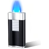 NINSI Windproof Butane Torch Lighter with Adjustable Blue Flat Jet Flame, Refillable Lighters for Candles, Grilling, Camping, Outdoor Use (Fuel Not Included) (Black)