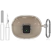 TUDIOW for SHOKZ OpenDots ONE Case, [with Lock] OpenDots ONE Case Cover Clear TPU Shockproof Protective Compatible with SHOKZ OpenDots One's Earbuds with Cleaning Kit & Keychain(Clear Grey)