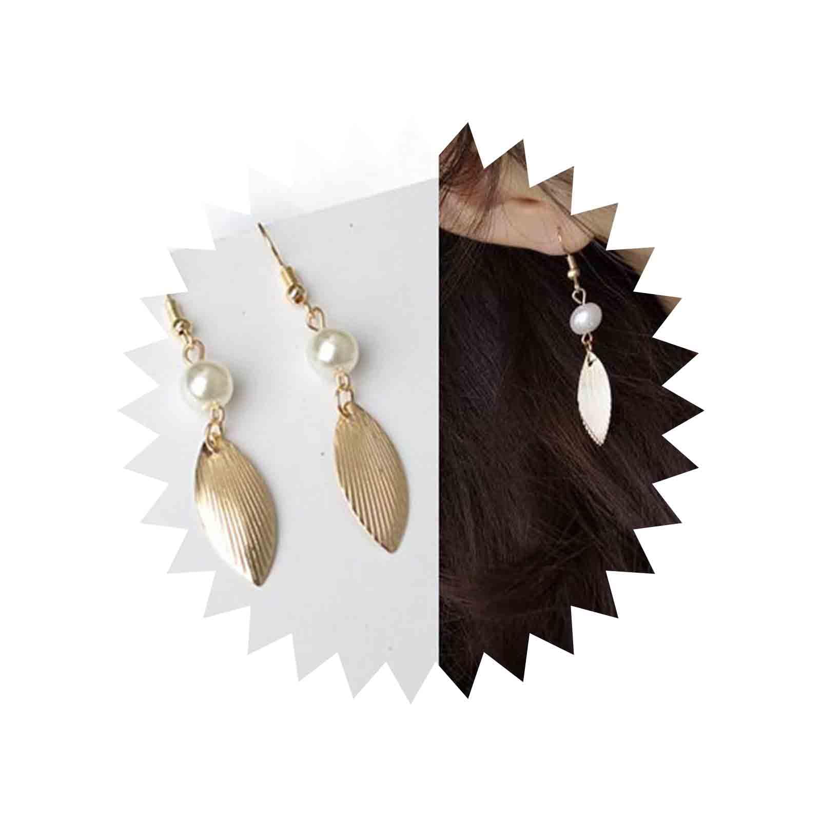 Aneneiceera Boho Pearl Leaves Drop Dangle Earrings Fashion Gold Leaf Earrings Simple Chic Earrings Tassel Daily Party Ear Accessories Vintage Earrings Wedding Jewelry for Women and Girls