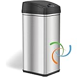 iTouchless 13 Gallon Automatic Trash Can with Odor-Absorbing Filter and Lid Lock, Power by Batteries (not included) or Option