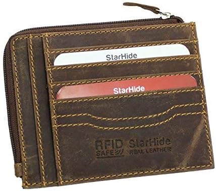 STARHIDE Small Zipped Wallet for Men Women, Brown, 12.5cm x 9.5cm
