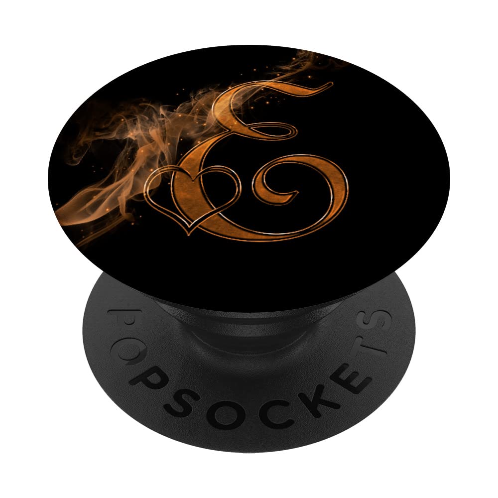 Smoke Heart Letter E Orange Fire Steam Fog Whirl Love Name PopSockets Swappable PopGrip
