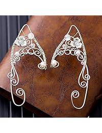 Yolmina Elf Ear Cuffs, Handmade Clip-on Earrings - Pearl Wing Tassel Filigree Elven Cuff Wrap Earrings for Women - Fantasy Fairy Halloween Costume, Cosplay, Wedding, Handcraft (more styles)