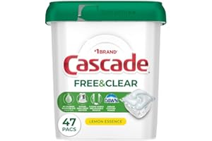 Cascade Free & Clear Dishwasher Pods, Dishwasher Detergent, Dish Detergent Soap, Lemon Essence, 47 Count