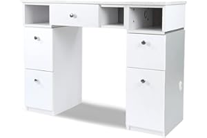 MAYAKOBA NOVA I Manicure Table, Nail Station for Beauty Salon Furniture & Equipment, Marble Top Acetone Resistant, Modern White/Gray