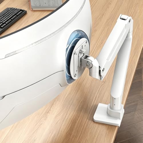 PUTORSEN 17-49 Inch Monitor Mount, Max 20 kg, Premium Aluminium Screen Mount for Flat/Curved Monitor with VESA 75 x 75/100 x 100 mm, Gas Spring Monitor Desk Mount,White