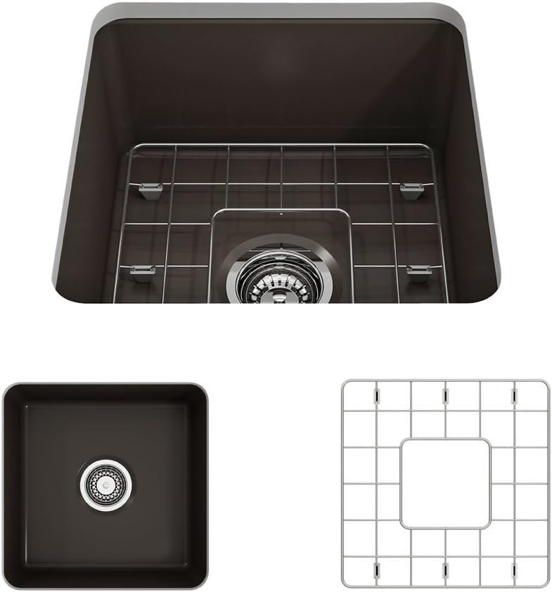 BOCCHISotto Dual-Mount Fireclay 18 in. Single Bowl Bar Sink with Protective Bottom Grid and Strainer in Matte Brown