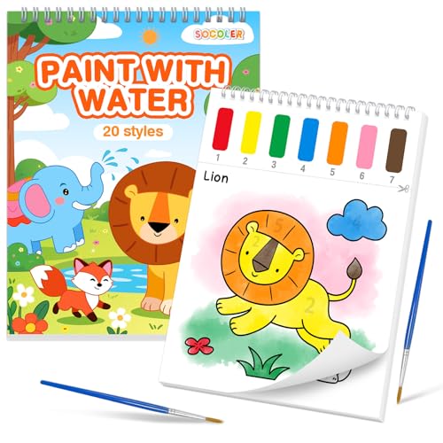 Paint with Water Coloring Books for Kids,Mess Free Watercolor Painting Papers Sets for Toddlers,Water Color Paint Kit,Art Craft Birthday Gift for Ages 1-3, 4-8(Animal)