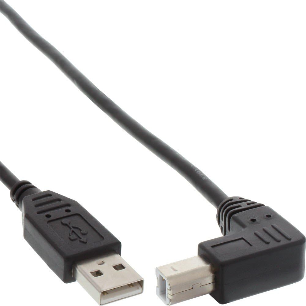InLine 34520U USB 2.0 Cable A to B Below Angled 2 m Black, 2 Meters