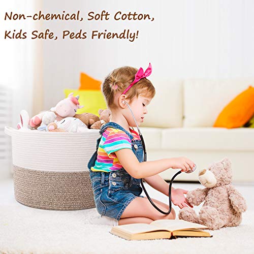 Bambiso XXXLarge 21.7" X 21.7" X 13.8" Cotton Rope Basket, Woven Baby Laundry Basket for Blankets with Handle, Kid Toy Bin, Throw Blankets and Clothes, Hamper or Floor Basket for Nursery - Thumbnail 4