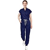 Eadflie Scrubs for Women Set - with Sleeveless Stand-Up Collar Scrub Top & Jogger Scrub Pants, 8-Pocket Design