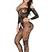 QueensHot Sleeved Sheer Lingerie Babydoll Crotchless Teddy Nightie Leotard Body Suit Stocking,Black Flower,Large