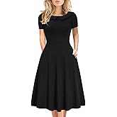 Women's Elegant Vintage Dresses Knee Length Casual Floral Print Work Party Peter Pan Collar A-Line Dress with Pockets 978