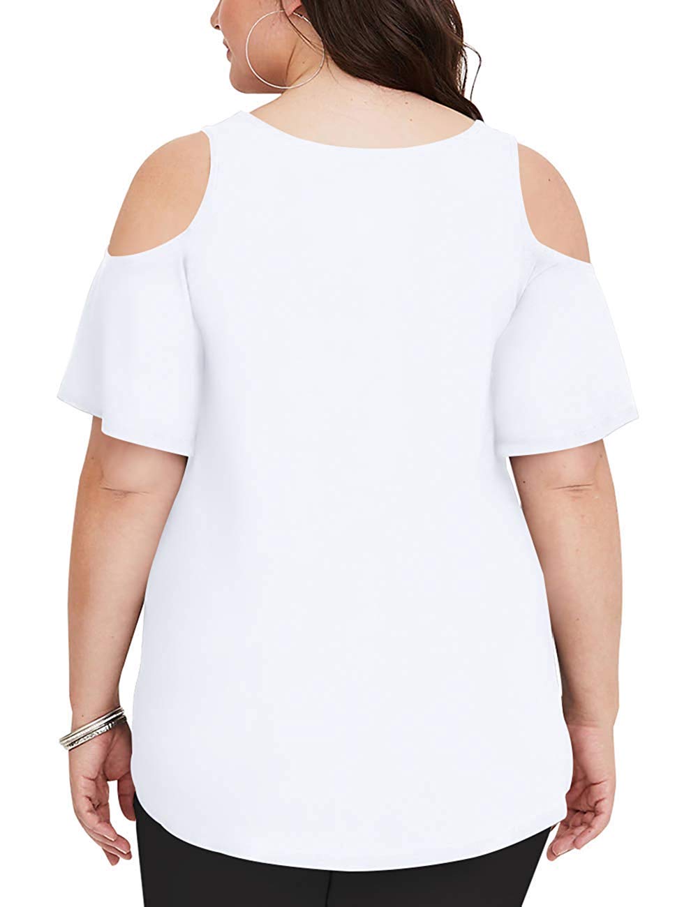 Womens Plus Size Tops Short Sleeve V Neck Cold Shoulder T Shirts for Teens Ladies White