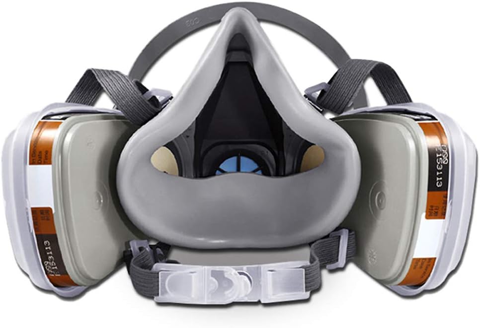 tesyyke 7 in 1 Half Face Mask Suit Durable Anti-Dust Gas Spray Paint Dual Respirator Industrial Chemical Mask for 6200 Gas Spray Painting Protection Respirator Gray