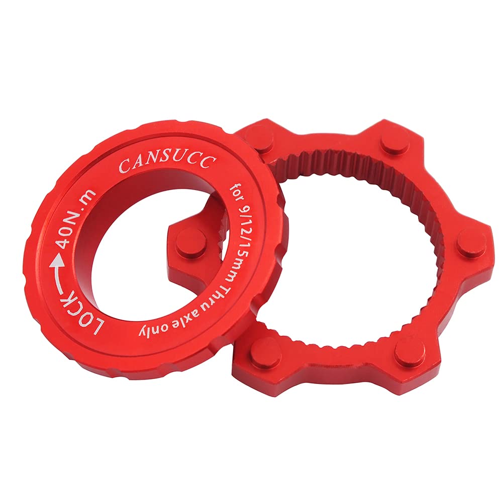 Saipor Aluminum Alloy Bicycle Centerlock Adapter 6-Bolt Disc Brake Rotor Adapter Center Lock Adapter with Lock Ring Hub Spacer Bicycle Accessories for Mountain/Road Bike 9/12/15mm hub axles (Red)