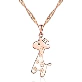Infinite U Cute Giraffe 925 Sterling Silver Rhodium Plated Sika Deer Pendant Necklace for Women, Rose Gold