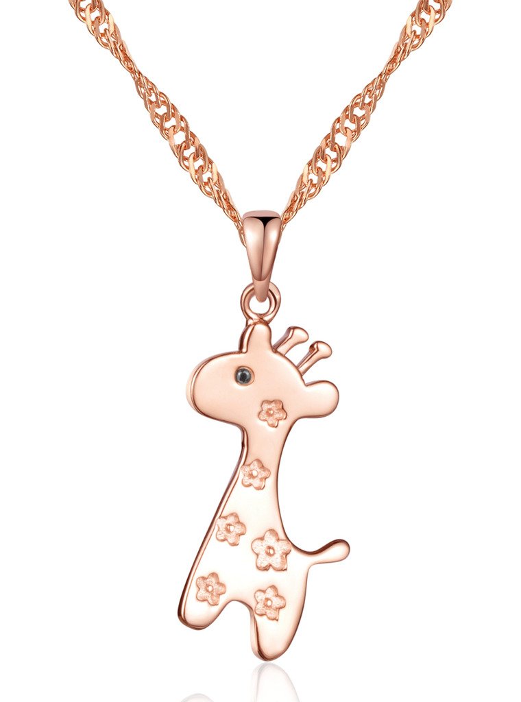 Infinite U Cute Giraffe 925 Sterling Silver Rhodium Plated Cubic Zirconia Sika Deer Pendant Women Necklace, Rose Gold