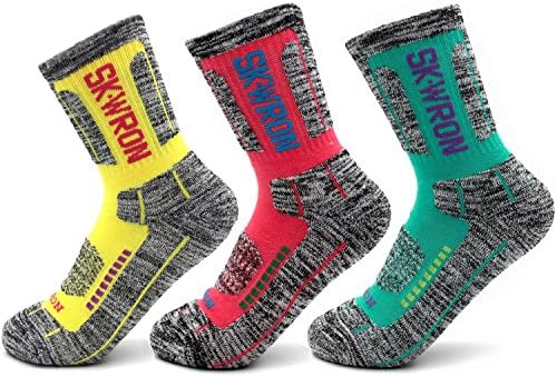 LILUO 3Paris Women's Hiking Socks, Antiskid Wicking thickening Cotton Socks For Outdoors Camping Hiking Sports(Yellow+Red+Green)