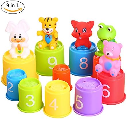 First Year Stacking Up Cups with Numbers for Kids，Dmeixs Toddlers Early Educational Stacker Toys Fun and Brightly Colored Counting Cups for Children