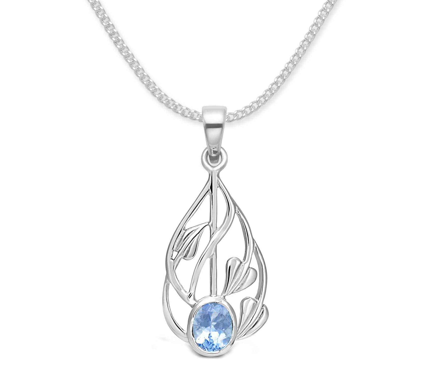 Heather Needham Sterling Silver Blue Topaz Rennie Mackintosh Necklace on 40cm (16 inch) chain - SIZE 23mm x 11mm. Luxury Branded Gift Boxed. REAL BLUE TOPAZ. 8387BT/16