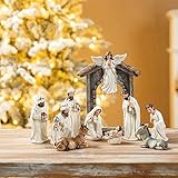 Glitzhome 11Pcs Ivory Resin Nativity Figurines Set