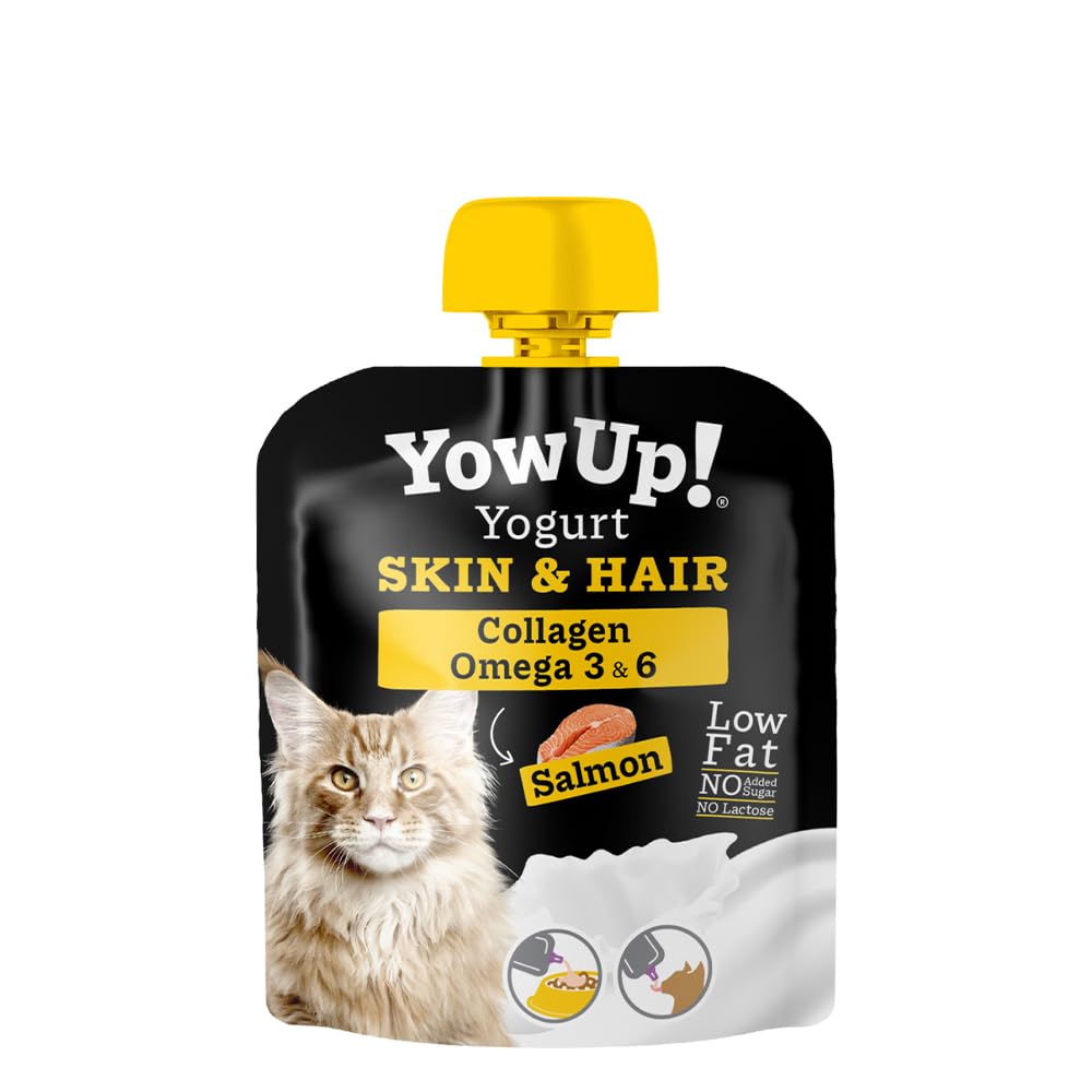Yowup! Cat Skin & Hair Yogurt Pouch - Fish Oil & Collagen, 10 Pack, 85gm Each, Shiny Coat Formula