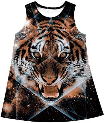 Waymine Kids Teen Girls Sleeveless 3D Tiger Print Cartoon Dress Casual Summer Clothes