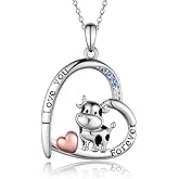 Peireara Horseshoe Horse/Highland Cow Necklace for Girls 925 Sterling Silver Heart Cow Pendant Necklace Cute Animal Cow Jewelry Gifts for Women Girls Cow Lovers