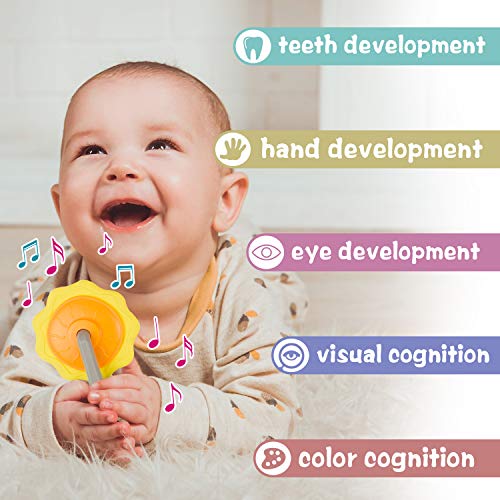 Akamino Rattle Toys, 10pcs Baby Rattles Teether Set with Vibrant Color and Various Shapes BPA Free Early Educational Toys for 3, 6, 9, 12 Month Infant, Toddler, Boy, Girl