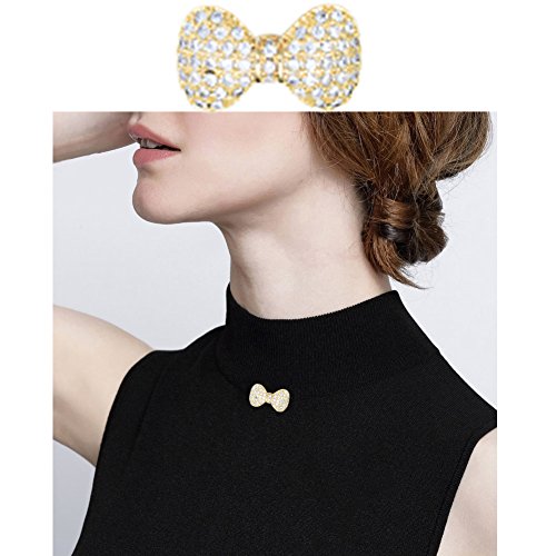 Joyci 1Piece Created Cardigan Pin Shawl Brooch Crystal Cute Vintage Style Brooch Pin Bowknot Sweater Knitwear Lapel Pin Women Jewelry (Gold)