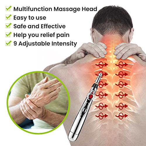Acupuncture Pen LIUMY 5 in 1 Electronic Acupuncture Pen with Replaceable Massage Head, Multi-Function Massage Pen Tools for Pain Relief, Meridian Energy Pulse Massage (with 2 Gel) - Thumbnail 2