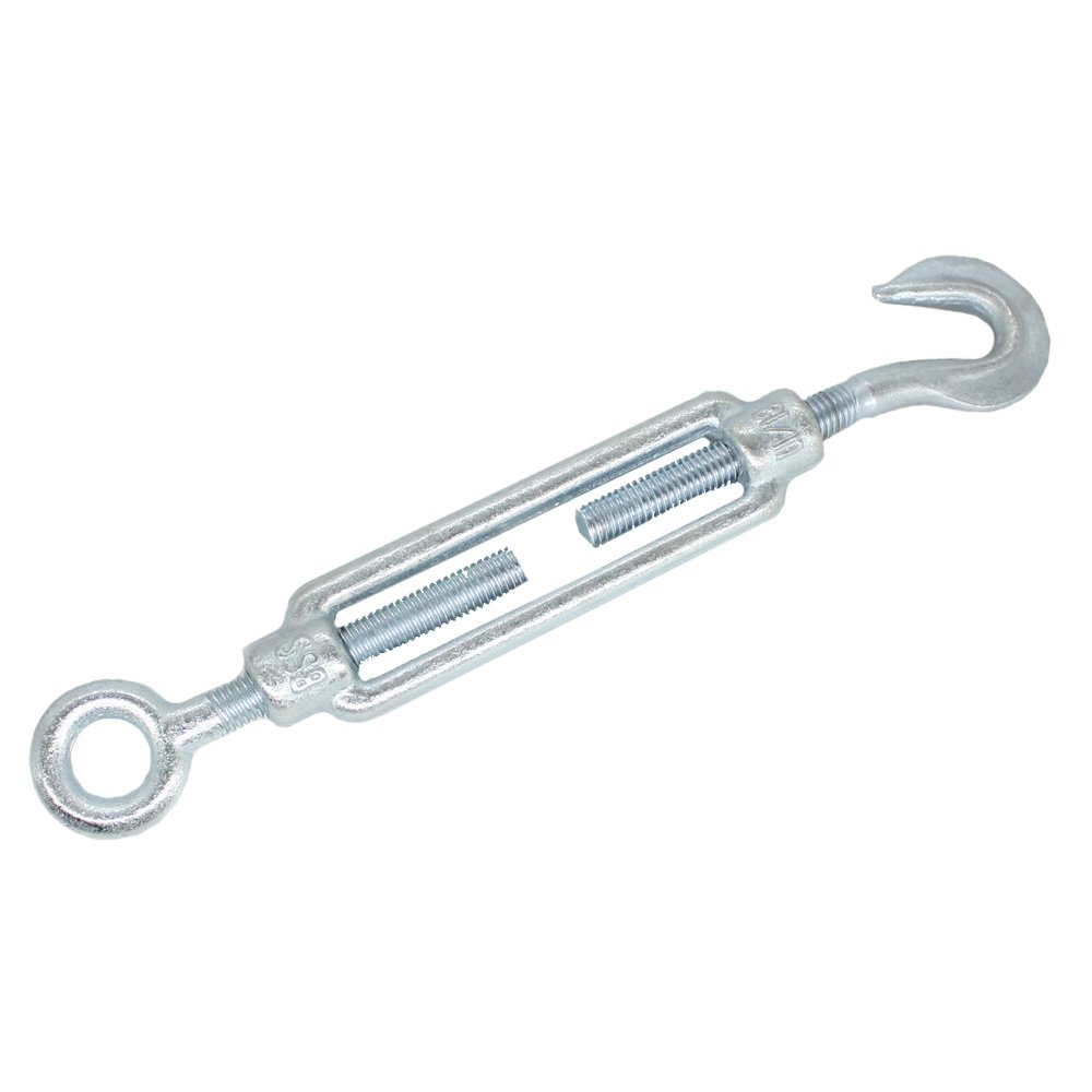 Turnbuckles M10 DIN 1480, with hook and eye, galvanised steel, set of