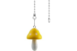 Hyamass Ceiling Fan Pull Chain Extender - 12" Wooden Mushroom Pull Chain with Ball Connector, Decorative Fan Chain Pulls for Ceiling Fan Lights (Yellow)